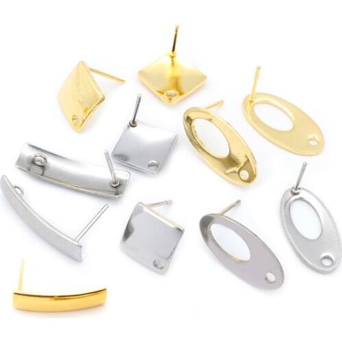 20pcs/Lot 316 Stainless Steel Geometric Polygonal Earring Stud Earring Posts Connector For DIY Earring Jewelry Making Supplies
