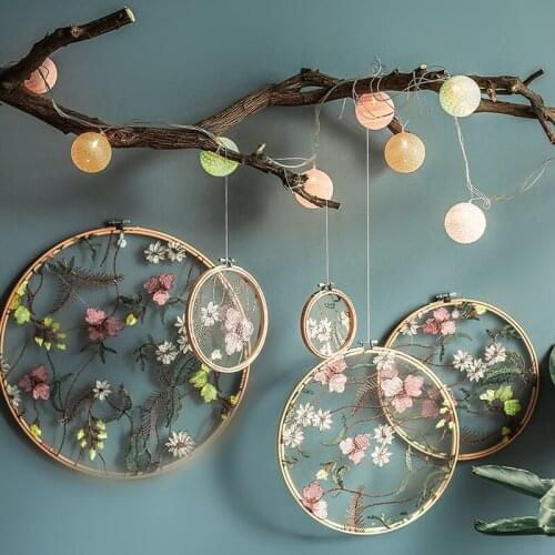 Nordic Style Bamboo Frame Embroidery Hanging Decoration Living Room Wall Decoration Pendant Wedding Decor Handmade Crafts