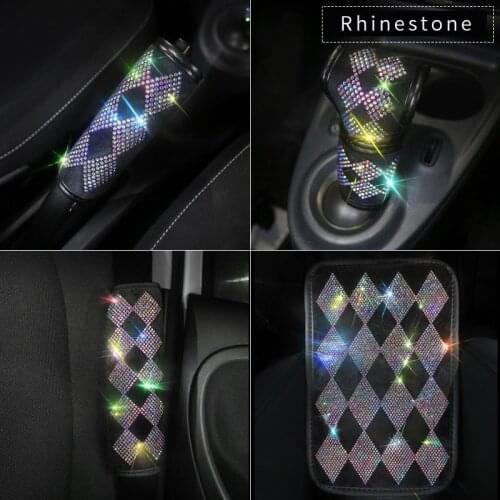 Crystal Rhinestone Diamond Car Seat Belt Cover Seat Shoulder Pad Armrest Cover Colorful Gear Shifter Handbrake Cover