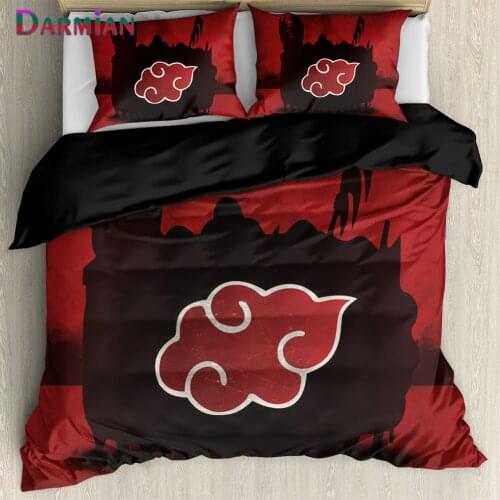 DARMIAN 2021 Fashion Anime Akatsuki Print Bedspread with Pillowcase Duvet Cover For Kids Boys Men Soft Comfortable Bedding Set