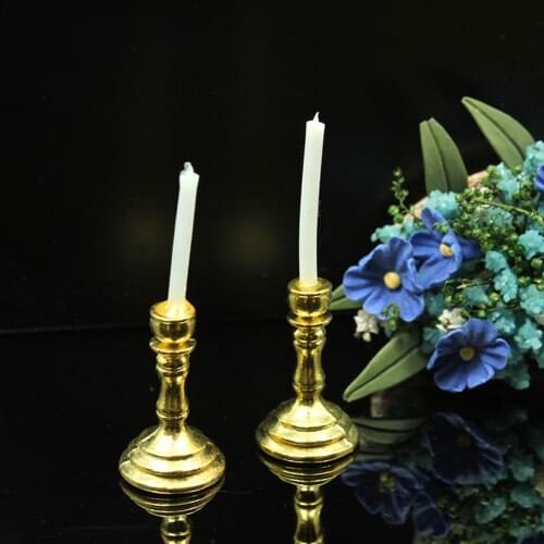 G05-X330 children baby gift Toy 1:12 Dollhouse mini Furniture Miniature rement gold Candlestick 2pcs/lot