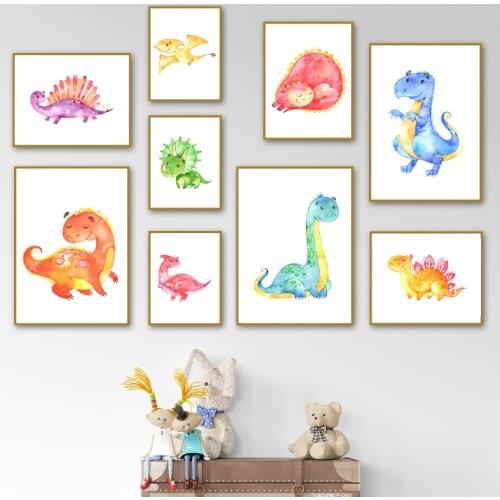 Baby Cute Dinosaur Cartoon Kid Bedroom Wall Art Canvas Painting Nordic Posters And Prints Wall Pictures For Kids Room Decoration