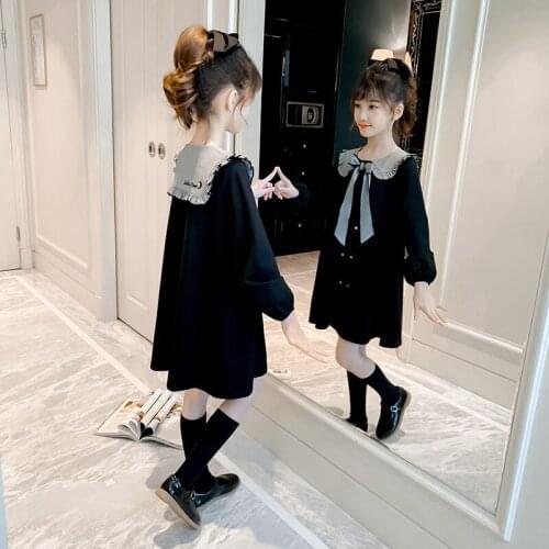 Girl Autumn Long Sleeve Dress Kids Spring Casual Lace Dress Teenage Fashion Princess Dress Children Bow Dress 2 3 4 5 6 7 8 9 10