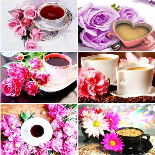 EverShine DIY Diamond Embroidery Scenic Cup Picture Of Rhinestones Diamond Painting Coffee Full Square Mosaic Flower Home Decor