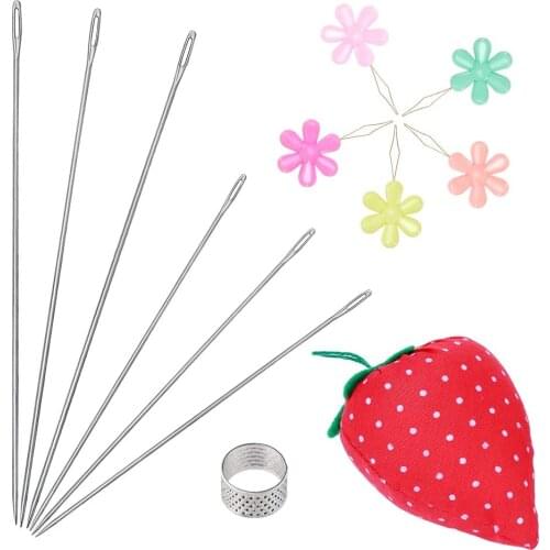 KAOBUY 13PCS Long Straight Beading Thread Needles + Bead Needle Threader,Strawberry Needles Holder For Jewelry Making