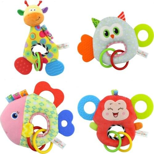 Baby Hand Bell Rattle Toys Soft Animal Giraffe Teethers Rings Plush Doll for Baby Educational Toys 0-12 Months Newborns Gifts