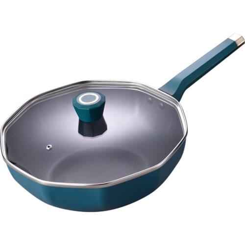 Schnesland 30CM Wok Pan with Glass Lid Blue Non-stick Induction Woks