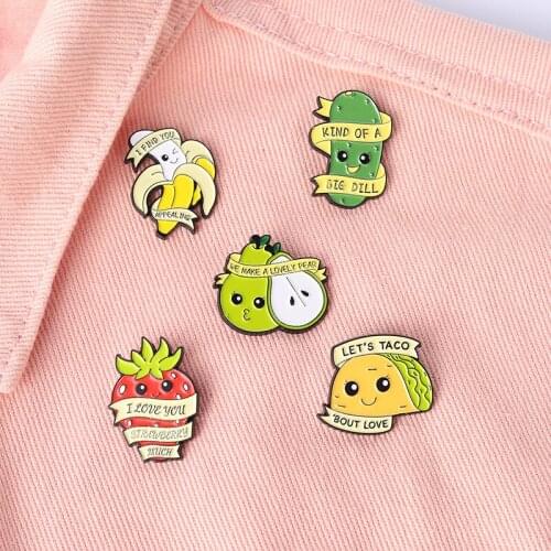 Creative Cartoon Fruit Fragrant Pear Strawberry Banana Letter Design Alloy Brooch Ins Tide All-match Badge Clothing Accessories