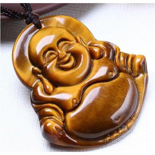 Hand Made Natural Tiger eye stone Pendant Gold Maitreya Buddha Pendants Necklace For Women Men pendant Jewelry free shipping