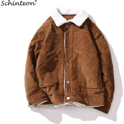 Schinteon 2018 Winter Corduroy Jacket Warm Jacket Cotton Padded Coat lambswool Collar Outwear