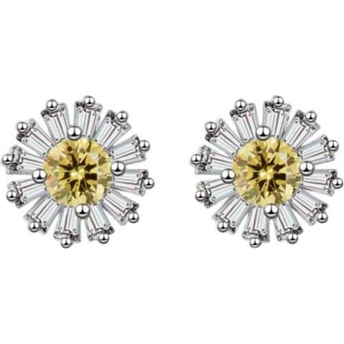 Cute Cubic Zirconia Sunflower Stud Earrings Ear Stud Earbob Christmas Birthday Gifts for Women Girls