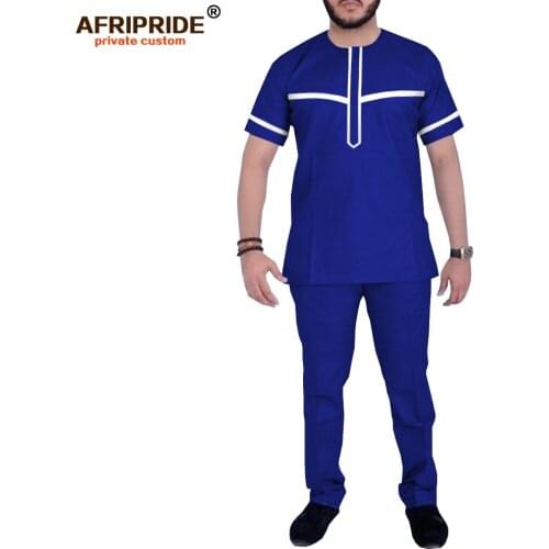 Men`s Casual African Dashiki Shirts and Pants Set Ankara Clothing Wax Tracksuit Short Sleeve Tops AFRIPRIDE A1916064