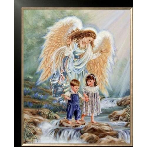 14CT Canvas Angels and Girls Cute Children Kids Cross Stitch Kits Art Crafts Embroidery DIY Handmade Needle Work Home Decor