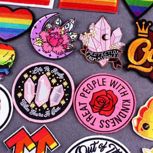 Crystal Patch Iron On Patches For Clothing Stripes Girl Power Patch Lgbt Gay Pride Patch Badges Embroidered Patches On Clothes