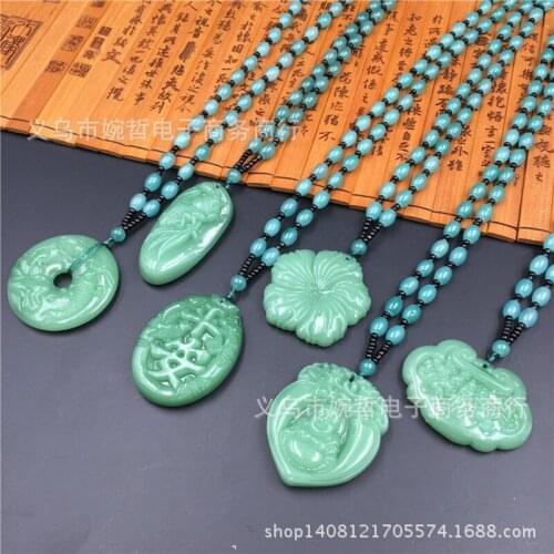 Natural Greenstone Goldfish Hand-carved Pendant Necklace