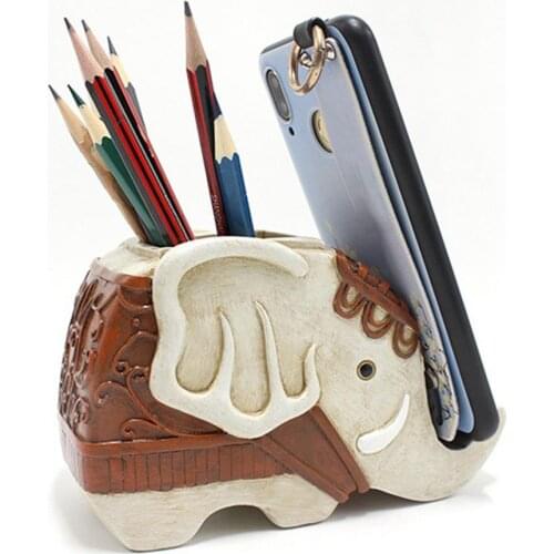 Pencil Holder Phone Stand Elephant Shaped Office Desk Organizer School Students Gifts Pen Storage Box Home Tabletop Art Ornament