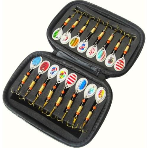 U2JB 16pcs Fishing Lures Spinners Baits Spoon Set with Tackle Bag Treble Hooks Trout Bass Salmon Pike Walleye Tackle