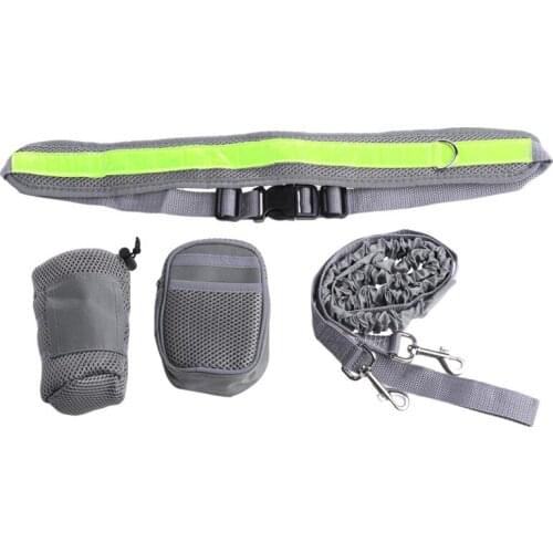 Adjustable Hands Free Dog Lead Walk Running Jogging Waist Belt Elastic Leash Bag 896B