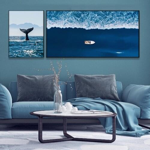 Nordic Blue Ocean Ships and Sharks Posters and Prints Scandinavian Wall Artist Home Decor Pictures Modern Art Canvas Paintings