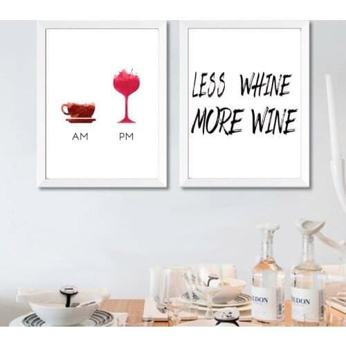 Funny Wine Quote Less Whine More Wine Poster Canvas Art Print , Humour Wine Wall Picture Canvas Painting Bar Art Decor