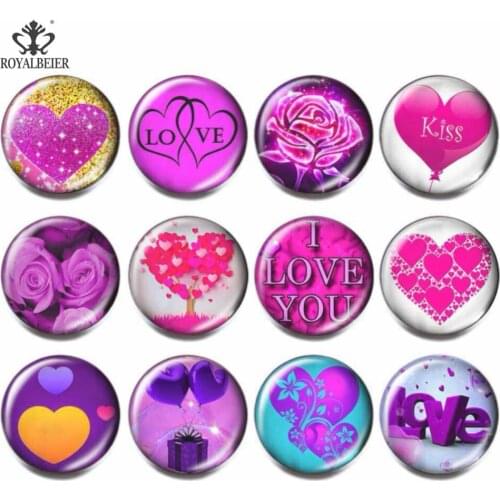 Royalbeier 12pcs/lot Mix Love Theme Glass Beads 18mm Colorful Snaps Button bijuterias Charm DIY Bracelet Jewelry Women berloque