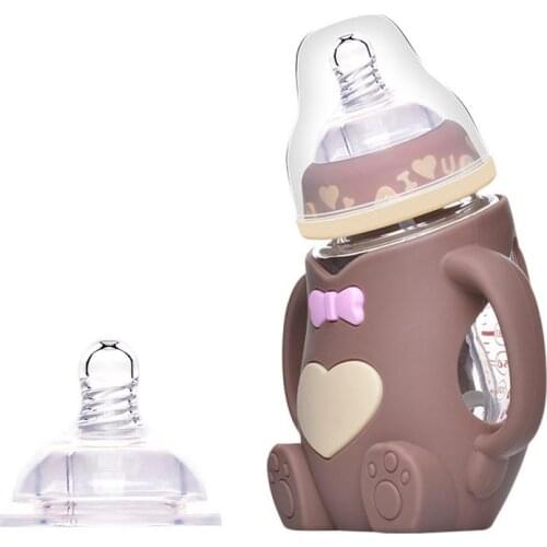 Maternal Child Supplies Newborn Baby Feeding Glass Bottles Infant Wide-caliber Silicone Milk Feeding Bottles Anti-fall Handle