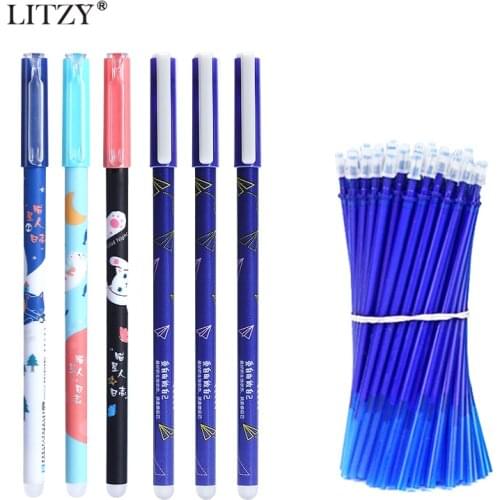 LITZY 53pc/lot Kawaii Erasable Pen Set 0.5mm Creative Gel Pens Blue/Black Ink Neutral Pen For School Writing Office Stationery