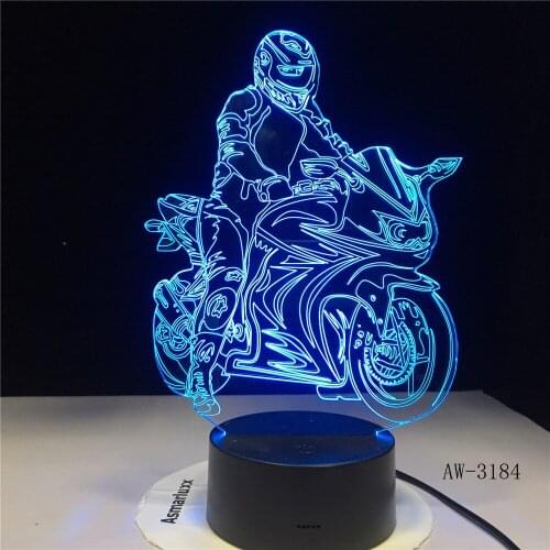 Luminous Motorcycle Rider Model 3D Illusion Led Lamp Colorful Touch Nightlight Flash Lighting Glow in the Dark Motor Toy AW-3184