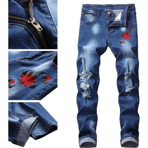 Jeans mens denim all-match pants fashion trousers hole trend Korean version large size