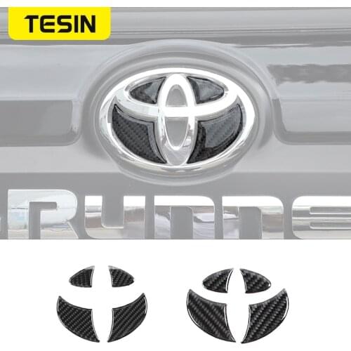 TESIN Soft Carbon Fiber Car Front Rear Logo Decoration Cover Trim Decal Label Sticker Accessories for Toyota 4Runner 2010-2020