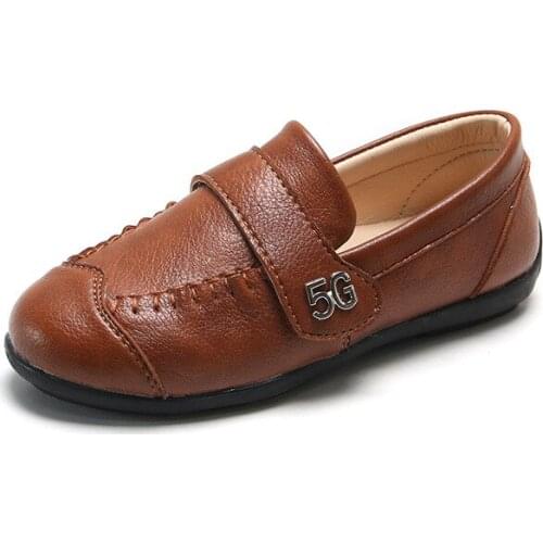 Boys Leather Shoes for Toddlers Kids Children Casual Loafers Slip-on Flats for Wedding Party Classic Soft Anti-slippery Black