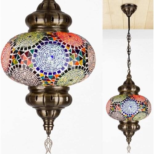 Turkish Moroccan Tiffany Glass Stained Ceiling Hanging Light Mosaic Lamp Lantern Boho Pendant Chandelier for Bedroom Decor - 10