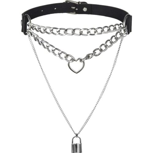 Gothic Lock Chain choker collar harajuku Punk pendant necklace women girls black leather chocker emo Kawaii witch rave jewelry