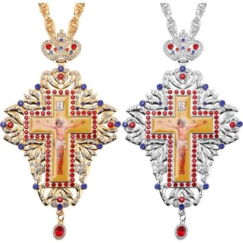 High quality Pectoral Cross Orthodox Jesus Crucifix Pendants Rhinestones Chain Religious Jewelry Pastor Prayer Items