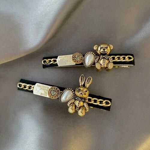 Vintage Metal Pearl Women Hair Clip Pin Barrettes Fashion Golden Alloy Bear Rhinestone Flower Hair Accessories Hairpin Barrettes