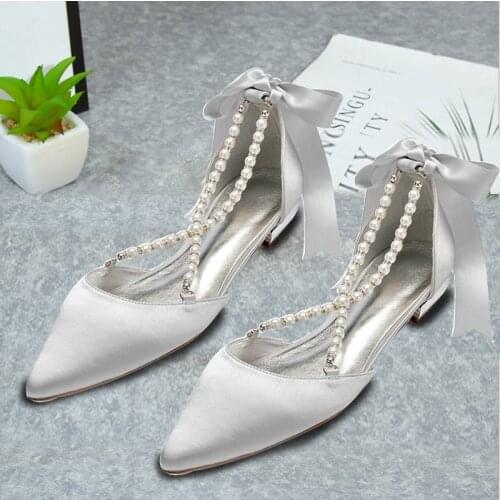 MarHermoso Womens Satin Pointed Toe Evening Shoes Cross Strap Ribbon Tie Comfort Wedding Reception Shoes