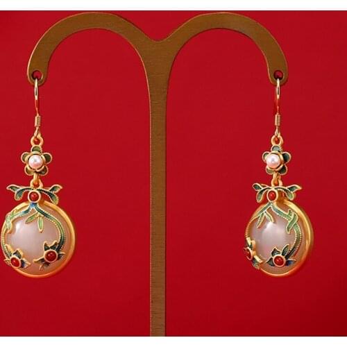 2021 Trend Enamel Hetian Jade Inlaid South Ruby Earrings Earrings for Women Women Jewelry Cool Stuff Bijouterie Female gothic