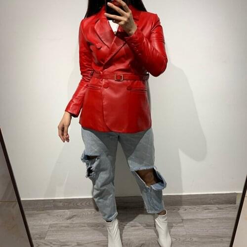 Women genunie leather blazer ladies real sheepskin leather jacket