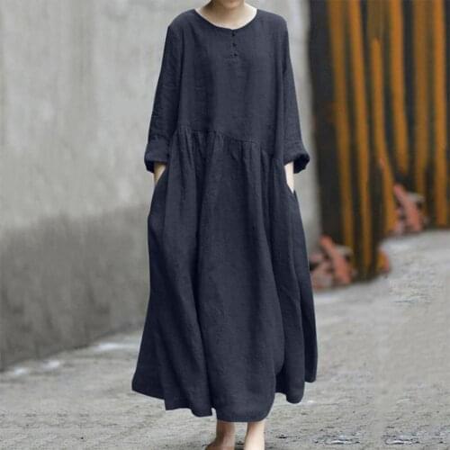Vintage O-Neck Loose Fit Women Oversized Dress Oversized Dress Skin-Touch Large Size