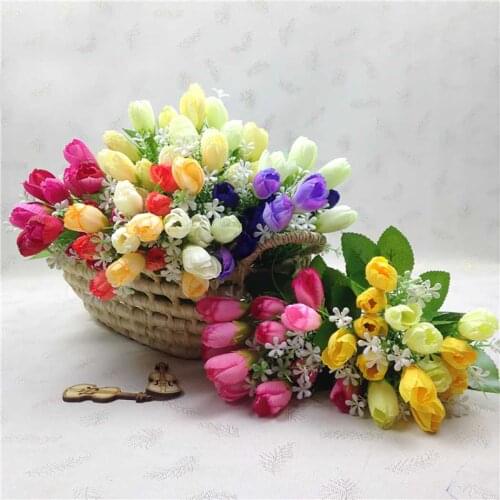 1pc Artificial Tulip 15-Head Flexible Stem Artificial Flower Wedding Party Fake Flower Ornaments Festival Home Decoration