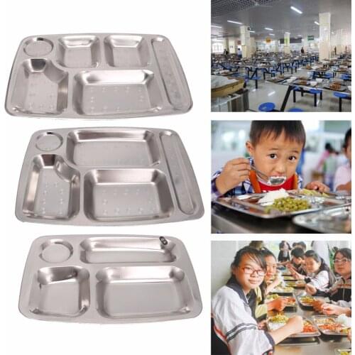 1Pc High Quality Stainless Steel Divided Dinner Tray Lunch Container Food Plate 4/5/6 Section Dishes Plates C42