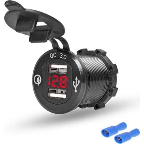 12V/24V Quick Charger 3.0 QC3.0 Waterproof Dual USB Car Charger Voltmeter 60cm cable 10A FUSE for Car Boat Motorcycle Truck Golf