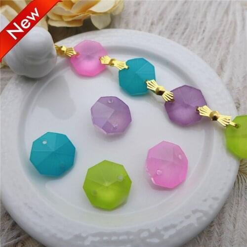 14mm Crystal Chandelier Parts Glass Octagon Beads 2 Holes Macaron new Curtain Light Lamp Part accessories Decoration DIY 60 pcs