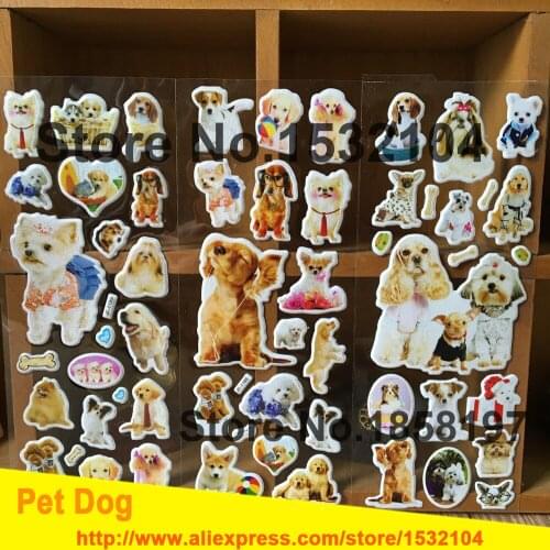 3PCS/Lot Very Cute Pet dog wall stickers,3D Cartoon pet dog stickers For Kids rooms decor stickers Kids Birthday Gift stickers