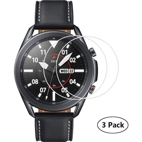 3 Pack Samsung Galaxy Watch 3 41mm & 45mm Screen Protector, Tempered Glass Anti-Fingerprint Bubble-Free Crystal Clear
