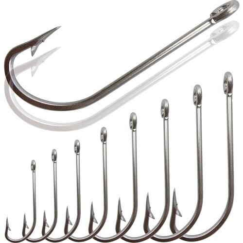 30pcs 34007 Stainless Steel Fishing Hooks White Big Extra Long Shank Fishing Hook Size 1/0 2/0 3/0 4/0 5/0 6/0 7/0 8/0 9/0 10/0