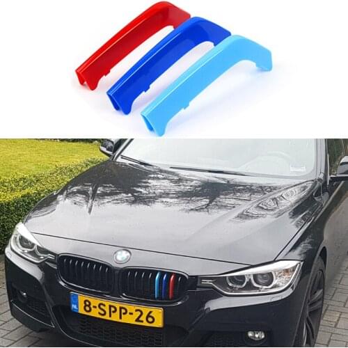 3D M Front Grille Trim Motorsport Strips Grill Cover Stickers for 2013 to 2018 BMW 3 Series F30 F31 F35 ( 8Grilles )