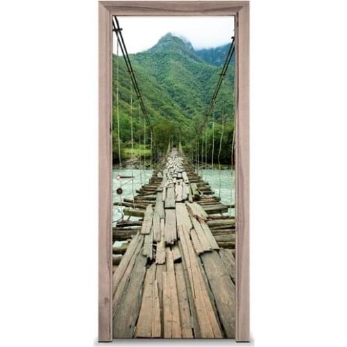 3D Door Sticker Wooden Suspension Bridge Wall Sticker DIY Door Cover Kitchen Home Decoration Accessories Modern 3d Wall Stickers