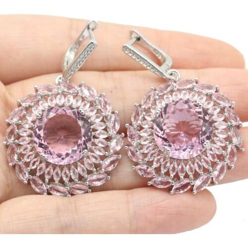 40x33mm Beautiful Butterfly Shape Created Red Blood Ruby Pink Tourmaline Wedding Ladies Daily Wear Silver Earrings