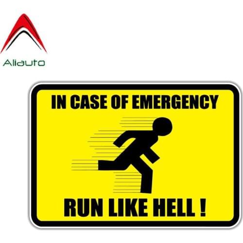 Aliauto Warning Car Sticker Personality In Case of Emergency Run Like Hell Decal Accessories PVC for Porsche Mazda BMW,13cm*9cm